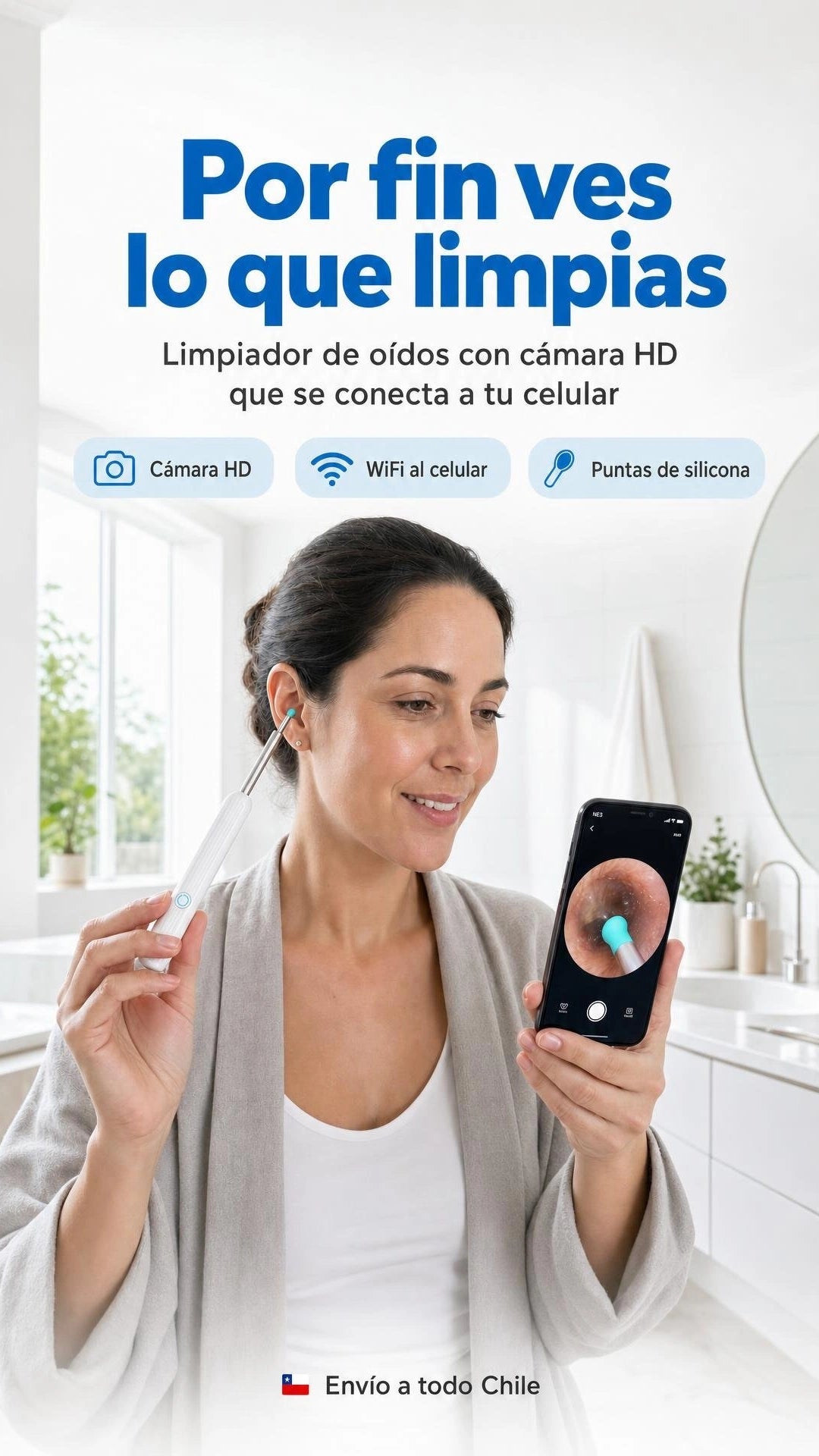 Limpiador de oídos con cámara HD que se conecta al celular