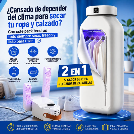 EcoDry Pro™ 2 en 1 | Secadora de Ropa + Secador de Calzado UV